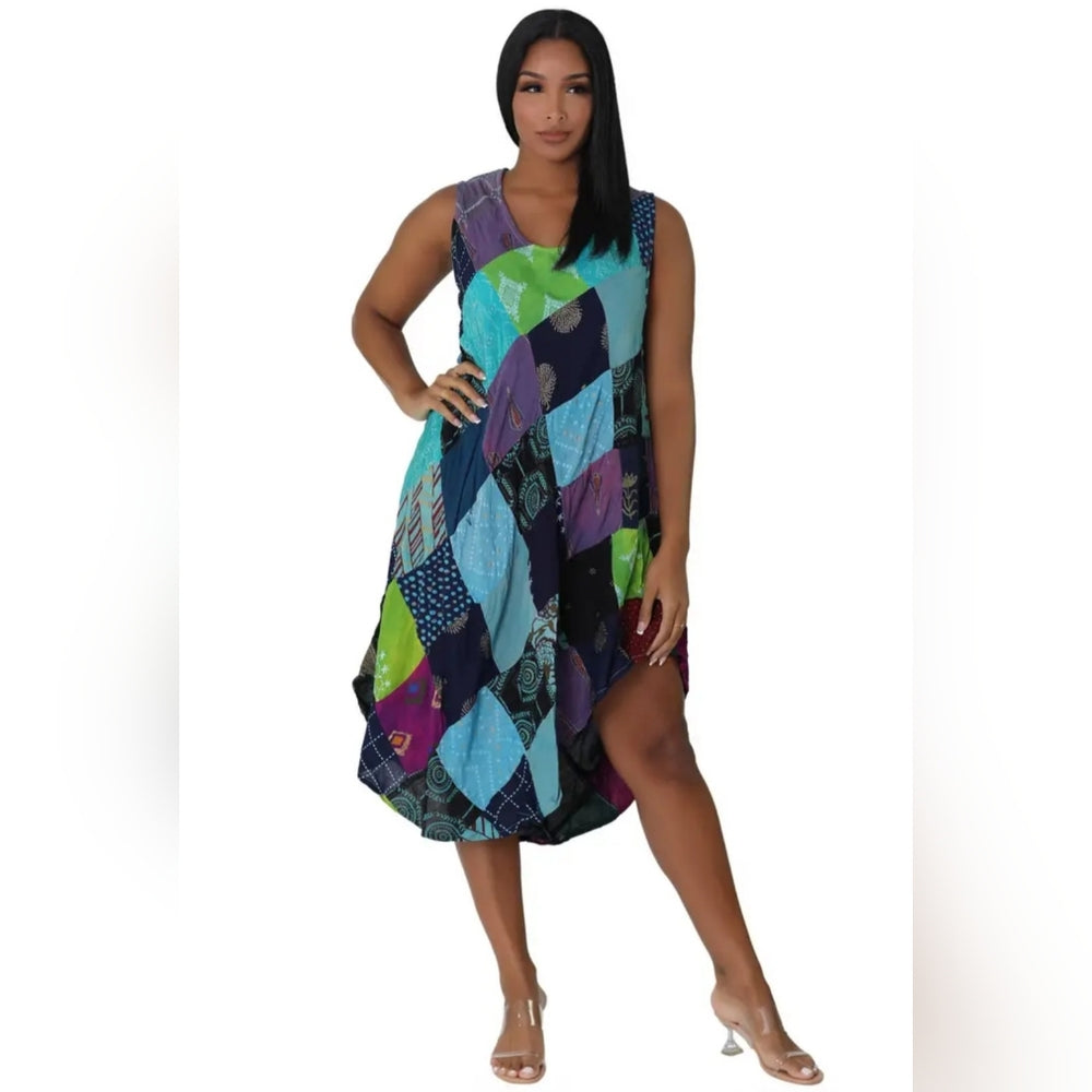 Multicolor Patchwork Sleeveless Dress