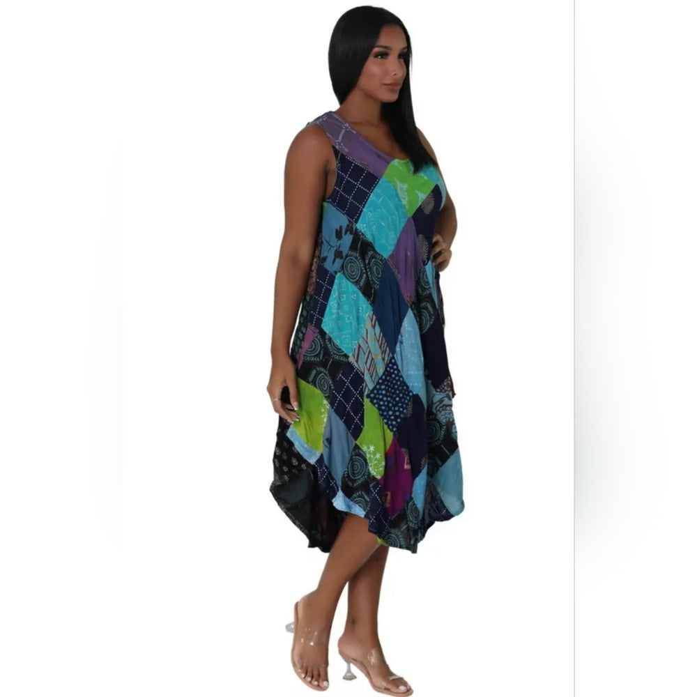 Multicolor Patchwork Sleeveless Dress