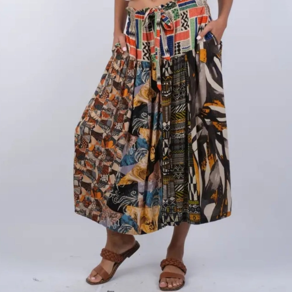 Sacred Threads Colorful Patchwork Midi Skirt