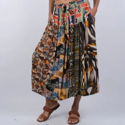 Sacred Threads Colorful Patchwork Midi Skirt