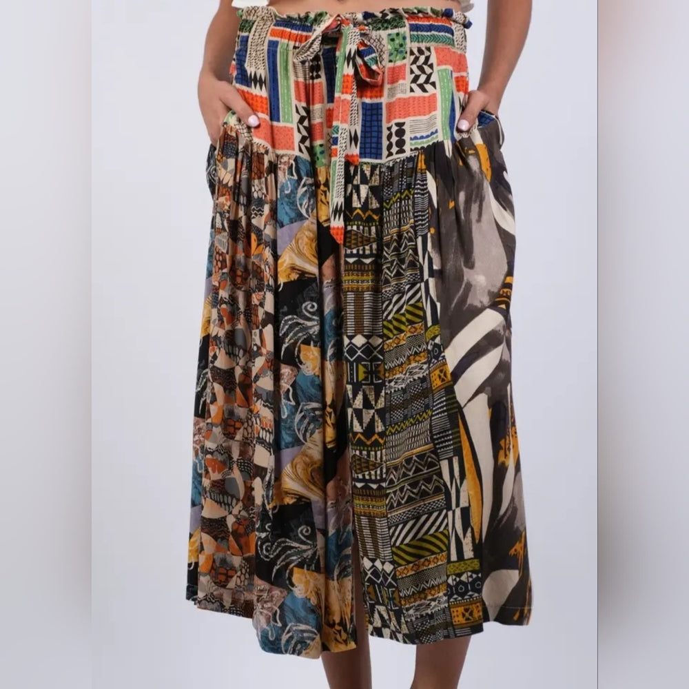 Sacred Threads Colorful Patchwork Midi Skirt