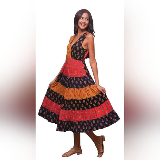 Sacred Threads Vibrant Sleeveless Midi Dress