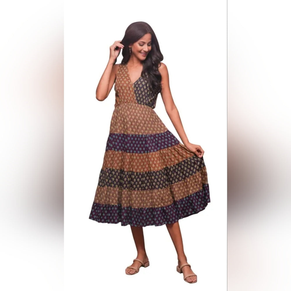 Sacred Threads Brown and Purple Midi Dress