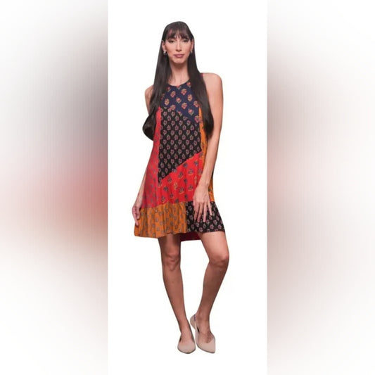 Sacred Threads Asymmetrical Patchwork Dress - Red, Orange, Black