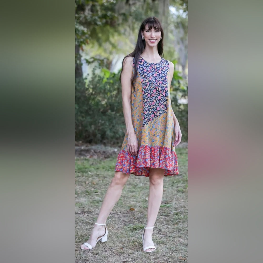 Sacred Threads Vibrant Floral Sleeveless Mini Dress