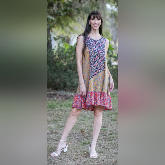 Sacred Threads Vibrant Floral Sleeveless Mini Dress