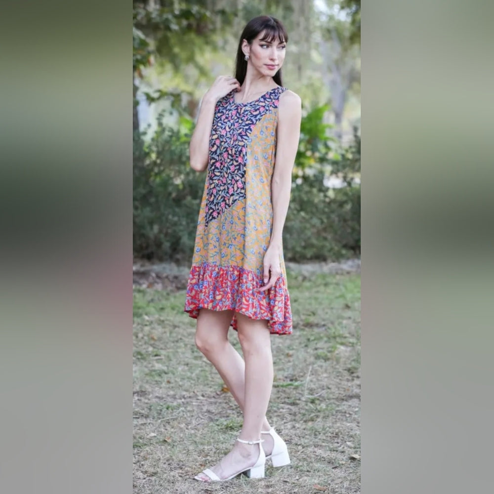 Sacred Threads Vibrant Floral Sleeveless Mini Dress