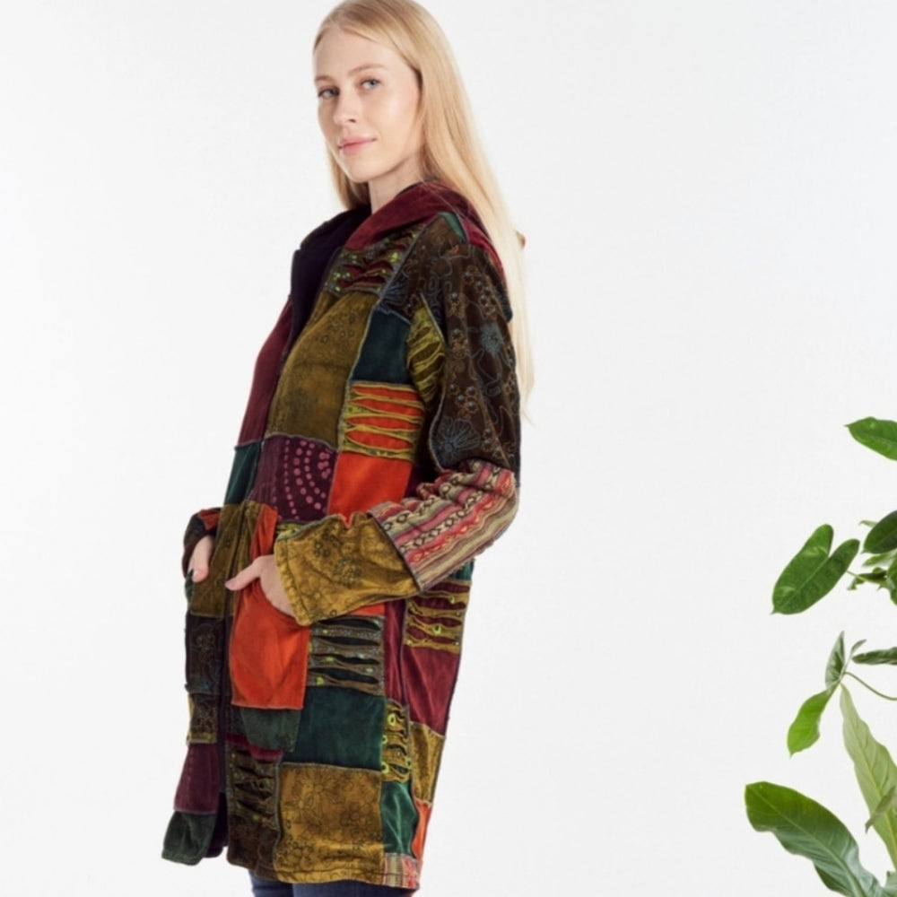Colorful Patchwork Hooded Coat