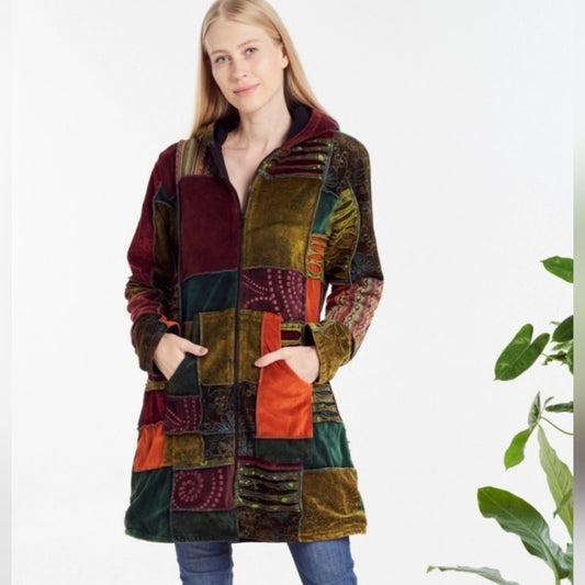 Colorful Patchwork Hooded Coat