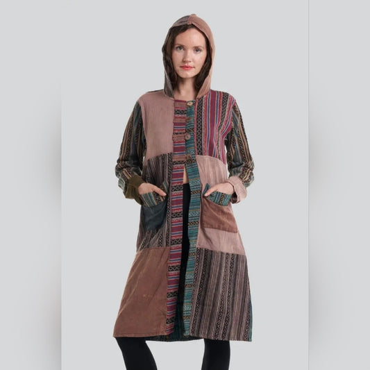 Multicolor Patchwork Hooded Coat