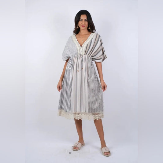 Sacred Threads Gray and White Striped Mini Dress
