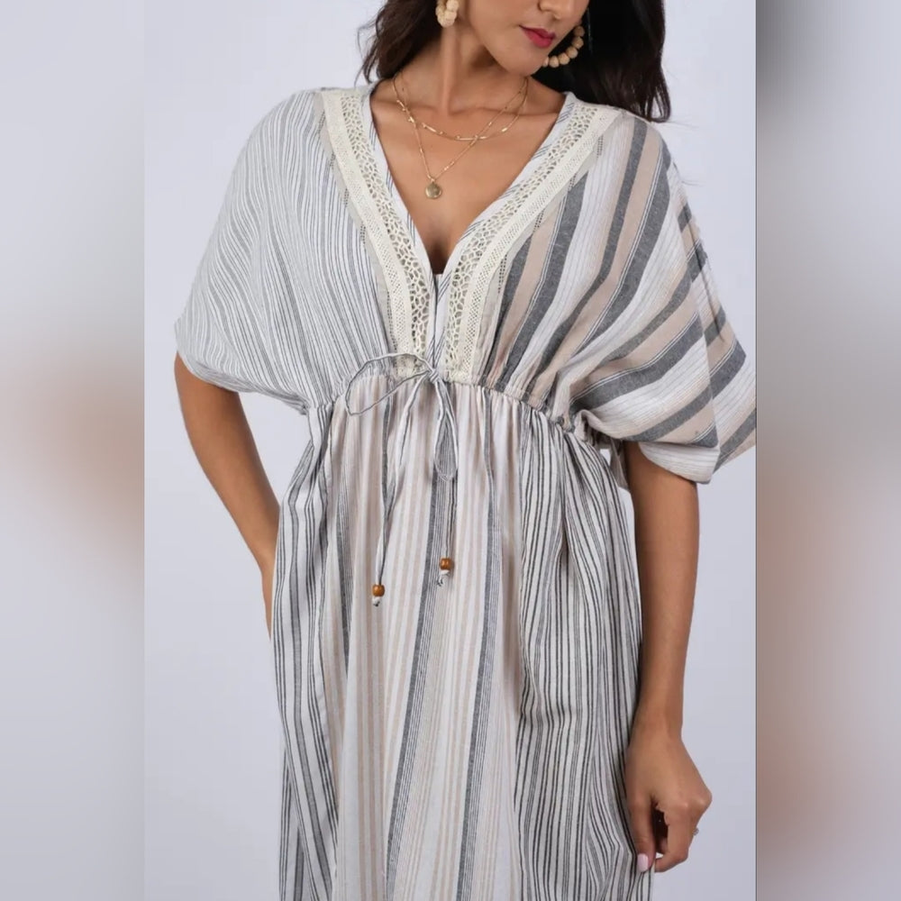 Sacred Threads Gray and White Striped Mini Dress
