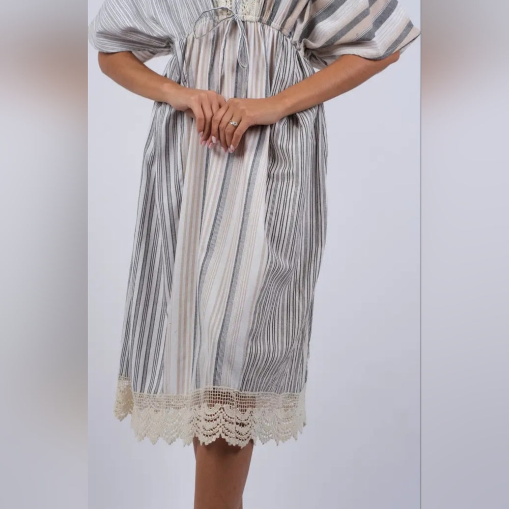 Sacred Threads Gray and White Striped Mini Dress