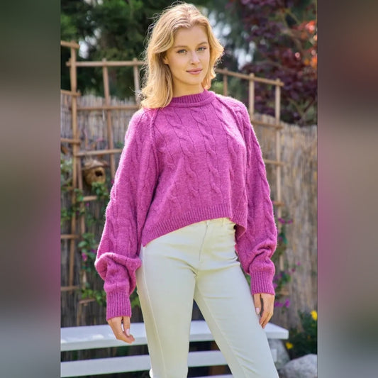 Cozy Pink Cable Knit Sweater