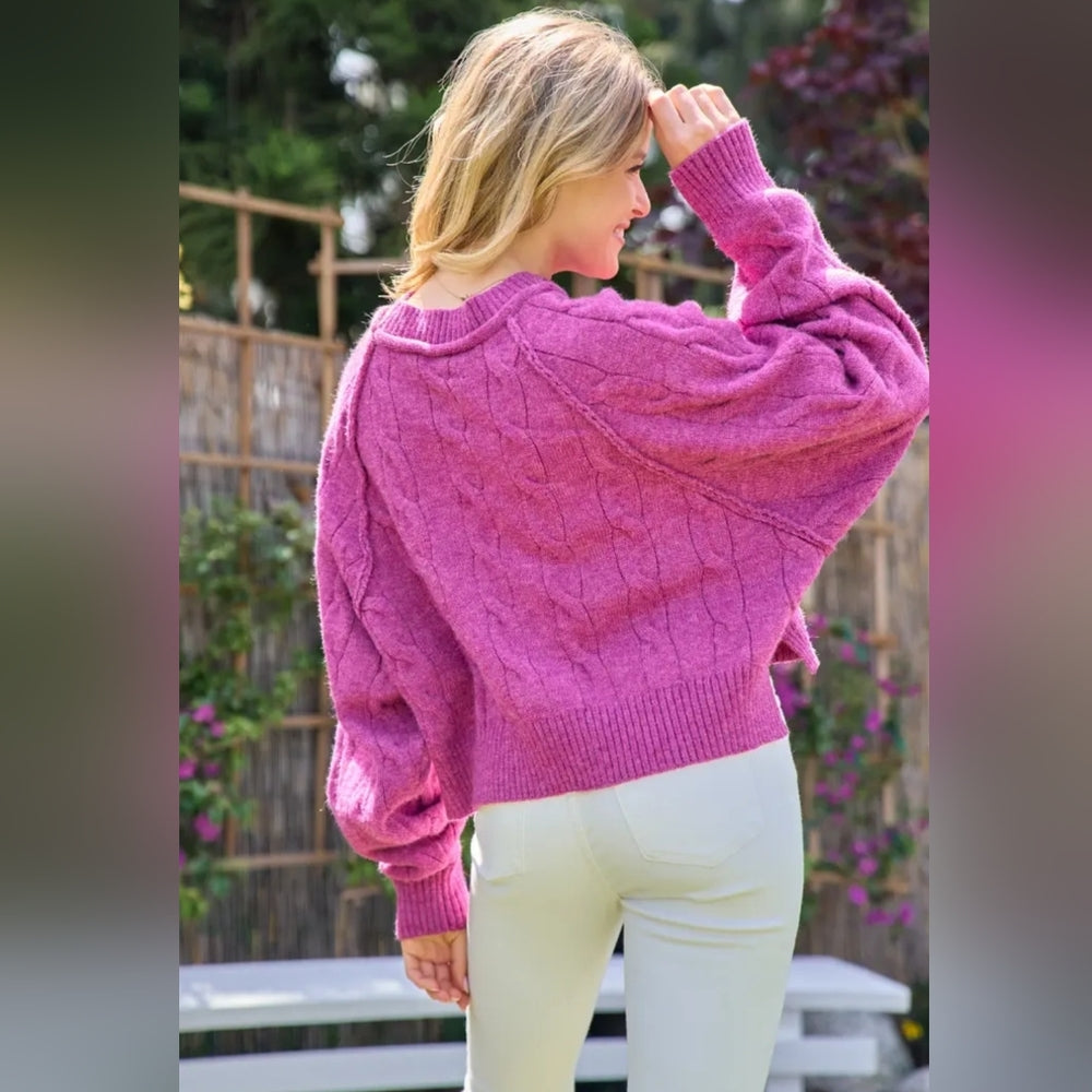 Cozy Pink Cable Knit Sweater