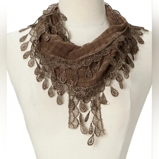 Elegant Brown Lace Scarf