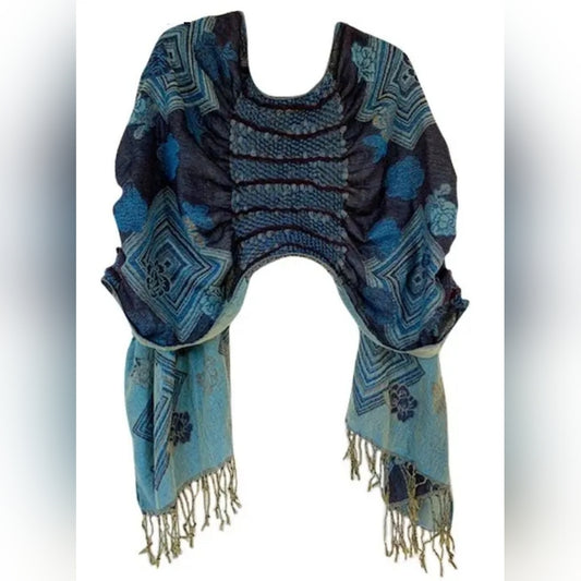 Blue and Black Patterned Shawl