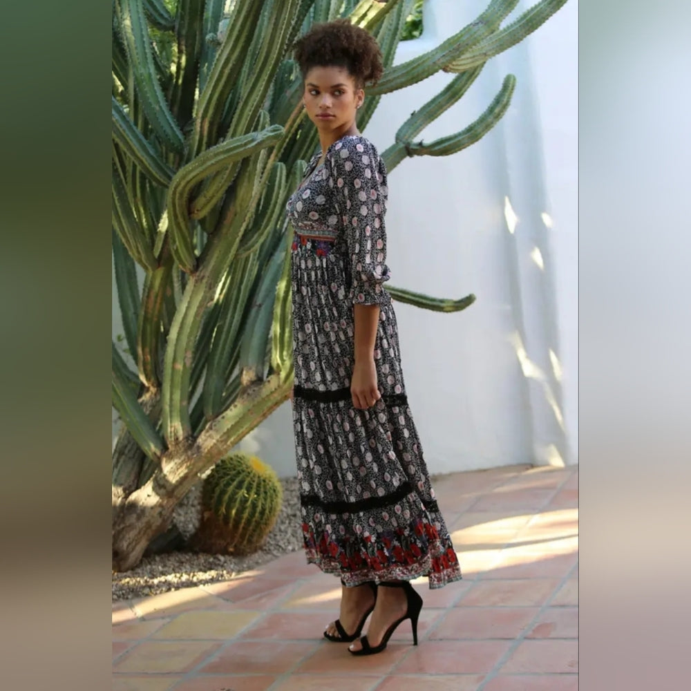 Angie Black and Red Floral Maxi Dress