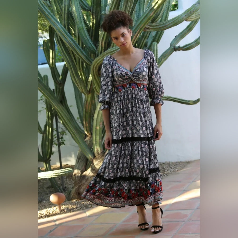 Angie Black and Red Floral Maxi Dress