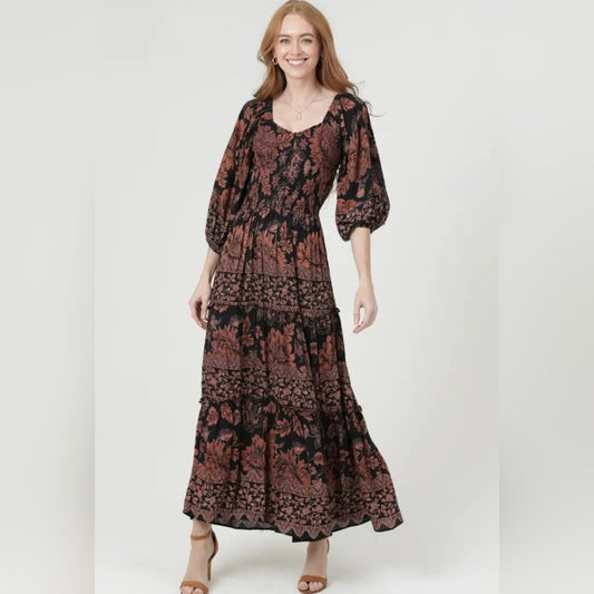 Angie Black and Brown Floral Maxi Dress