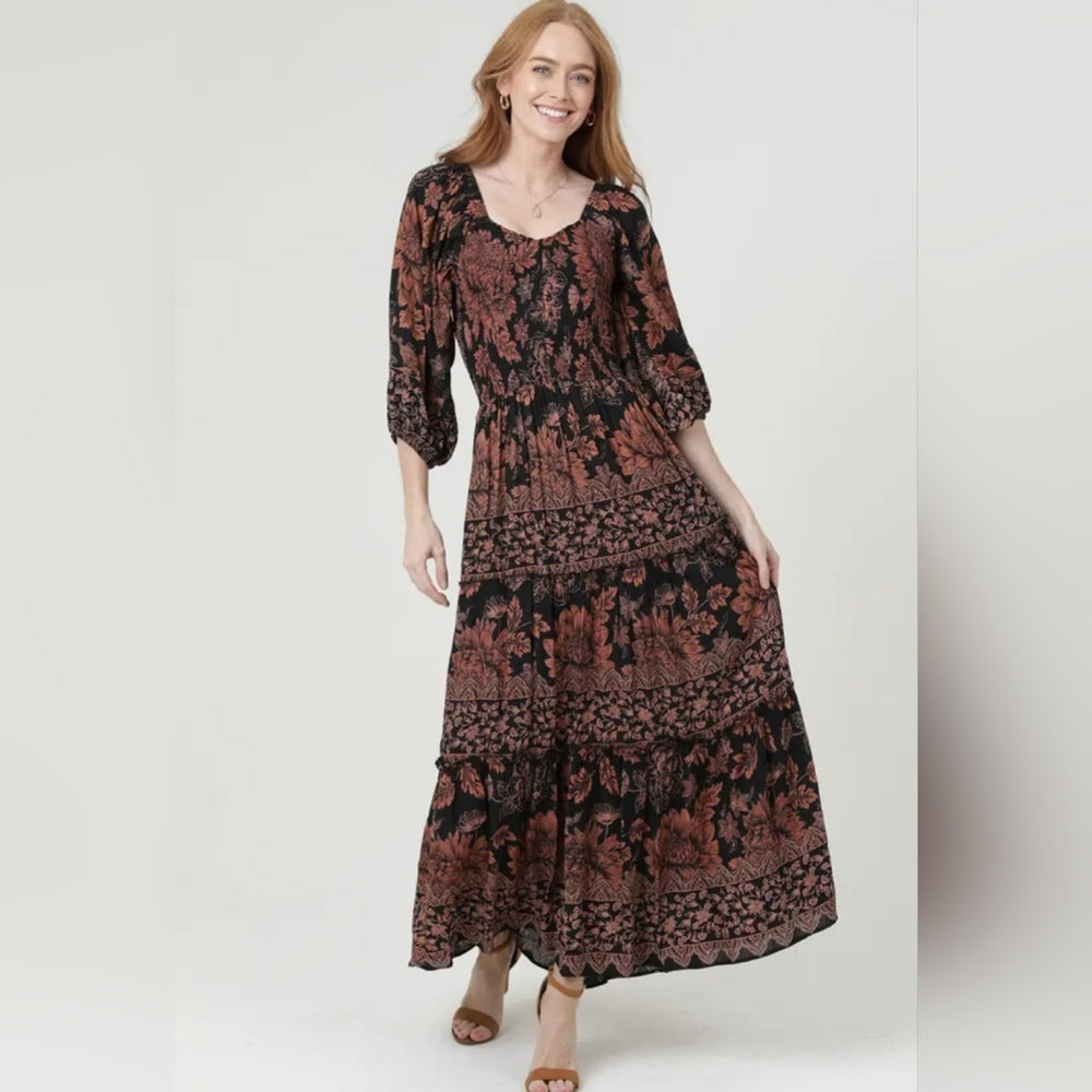 Angie Black and Brown Floral Maxi Dress