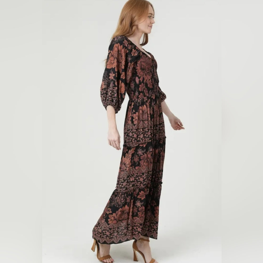 Angie Black and Brown Floral Maxi Dress