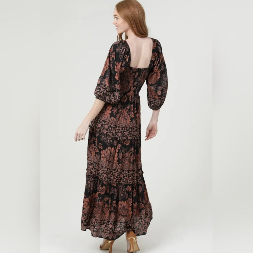 Angie Black and Brown Floral Maxi Dress