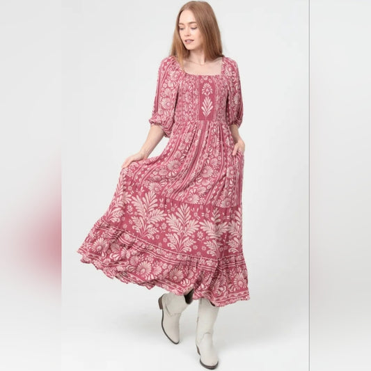 Angie Mauve Floral Maxi Dress