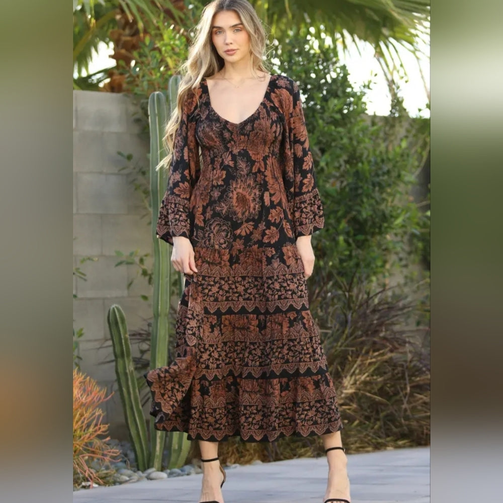 Angie Black and Brown Floral Maxi Dress