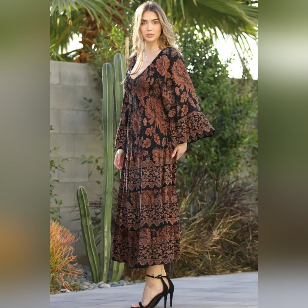 Angie Black and Brown Floral Maxi Dress