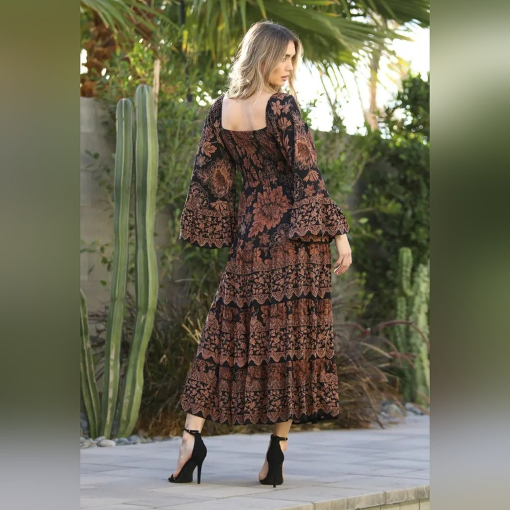 Angie Black and Brown Floral Maxi Dress