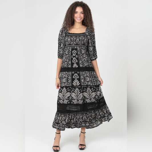 Angie Black and Cream Patterned Maxi Dress