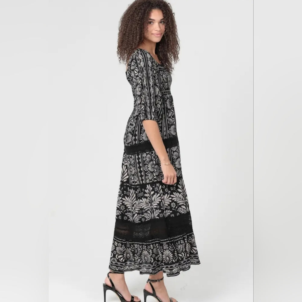 Angie Black and Cream Patterned Maxi Dress