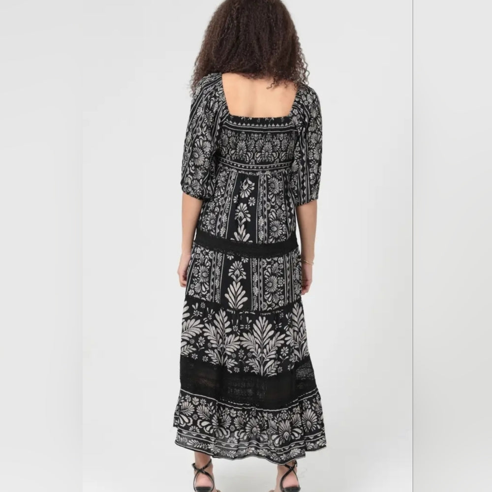 Angie Black and Cream Patterned Maxi Dress