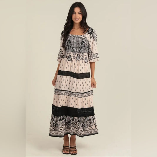 Elegant Black and Cream Maxi Dress