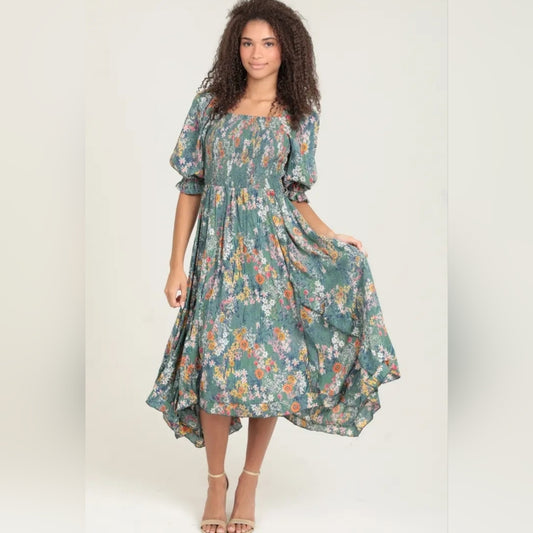 Angie Multicolor Floral Midi Dress