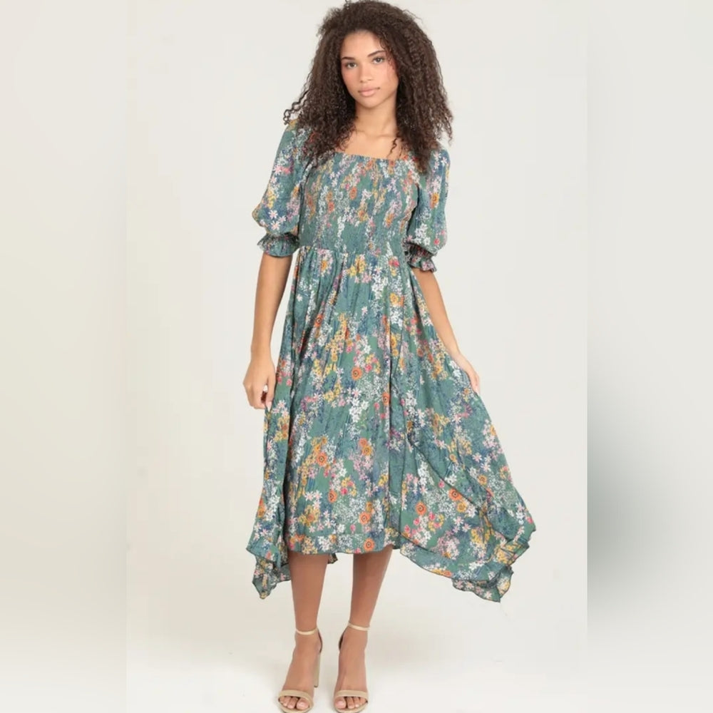 Angie Multicolor Floral Midi Dress