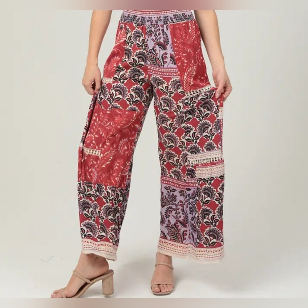 Angie Red and Black Floral Wide Leg Pants