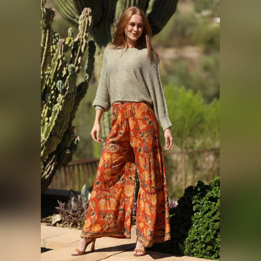 Angie Orange Floral Wide-Leg Pants
