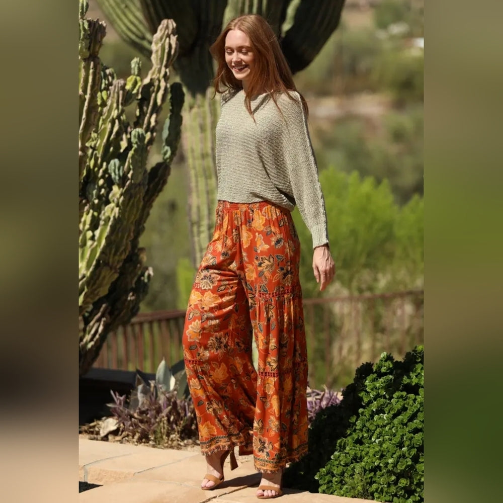Angie Orange Floral Wide-Leg Pants