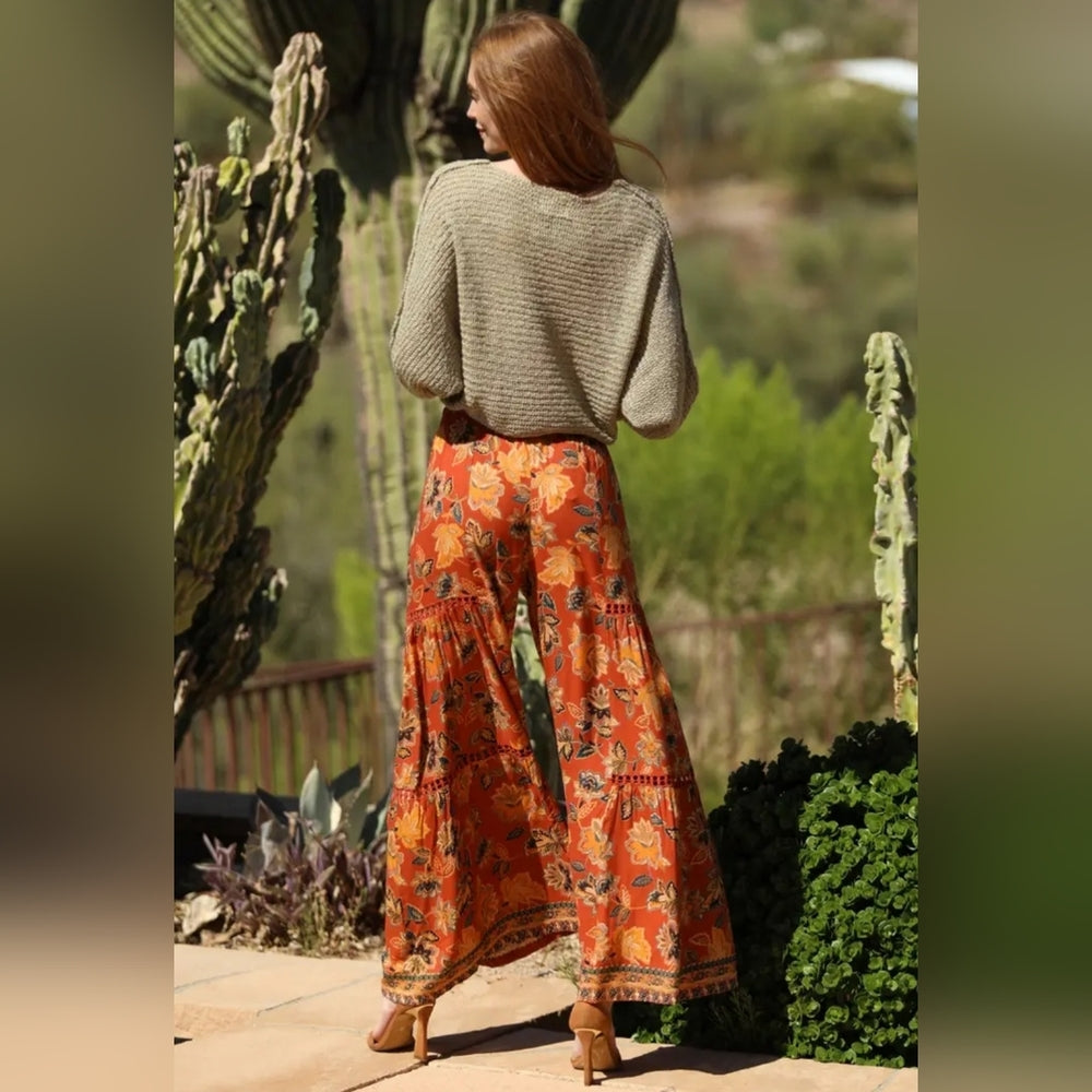 Angie Orange Floral Wide-Leg Pants