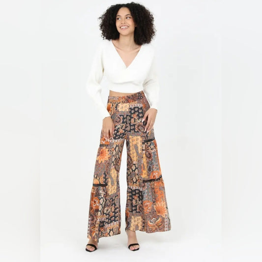 Bohemian Patchwork Wide-Leg Pants