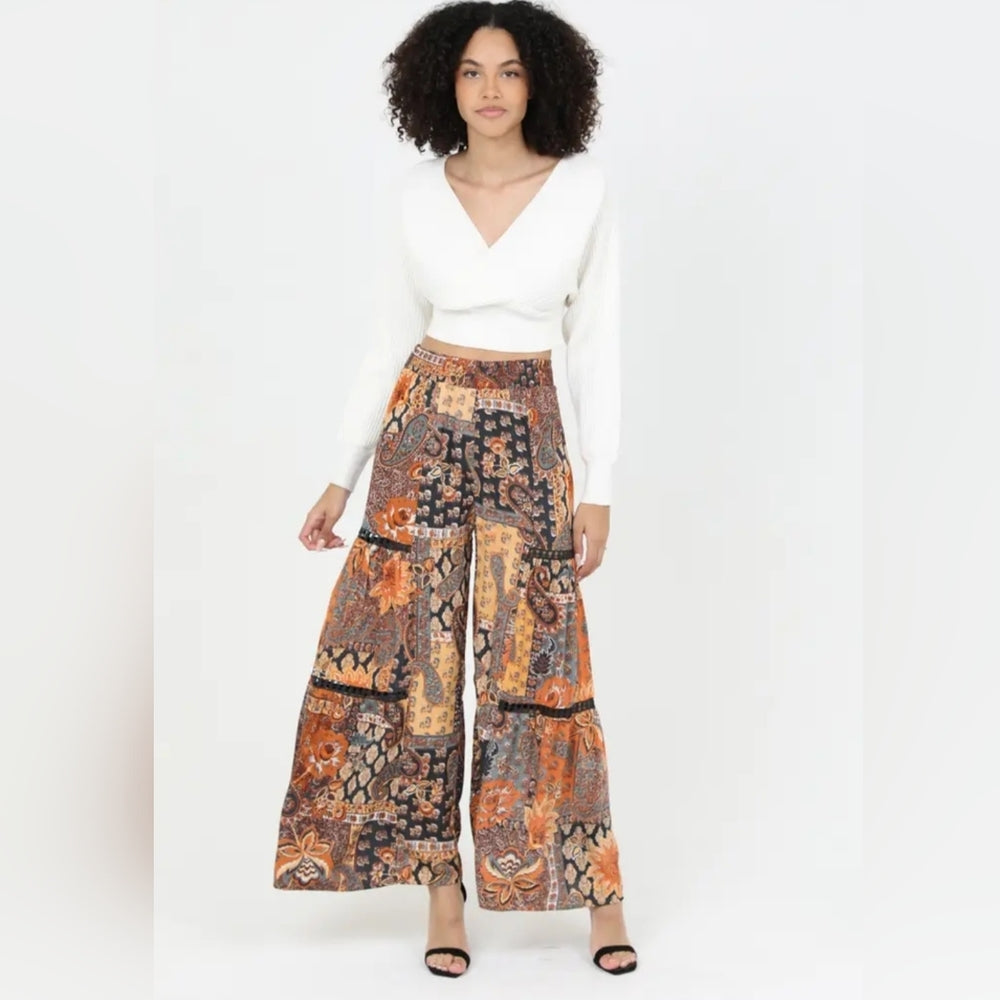 Bohemian Patchwork Wide-Leg Pants