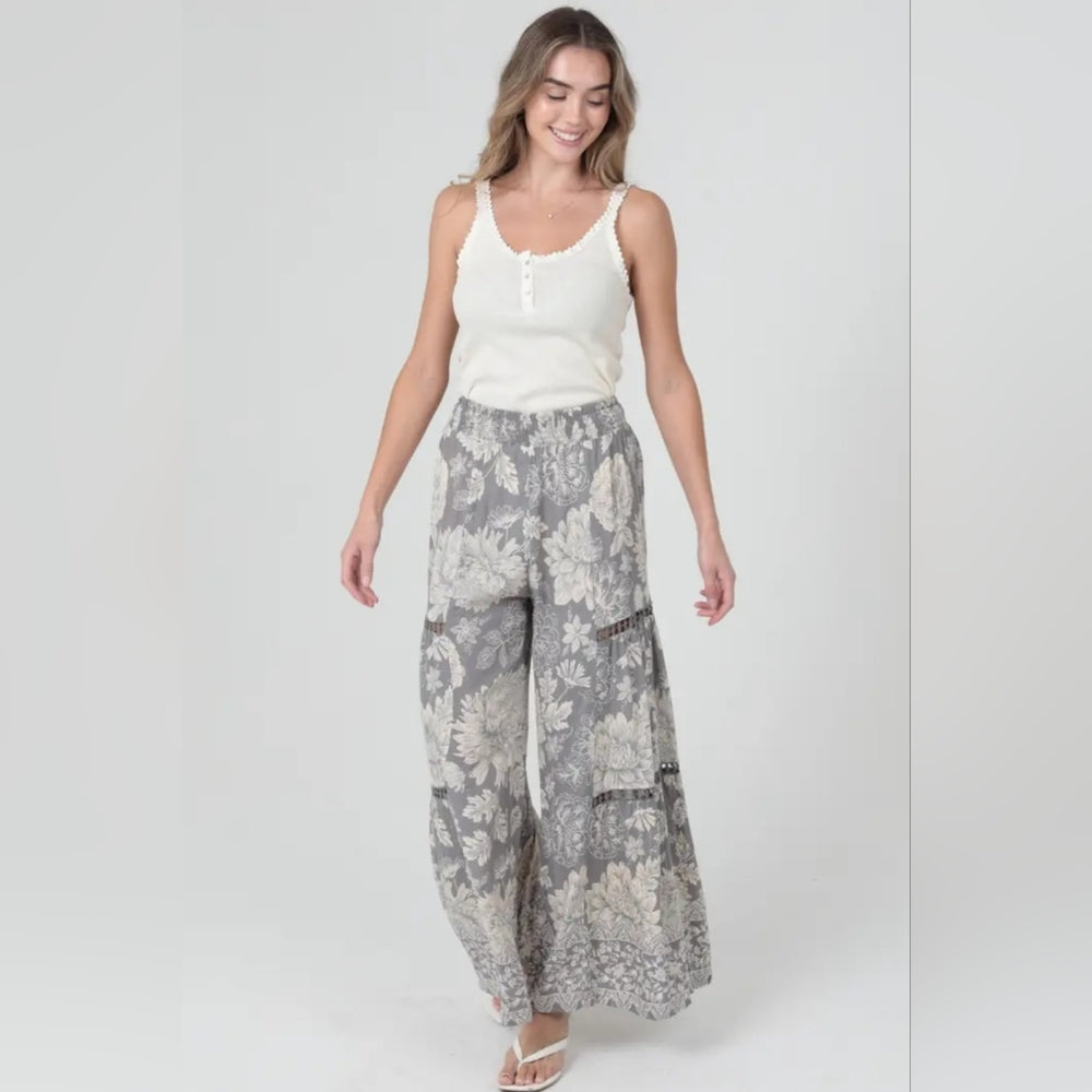 Angie Gray Floral Wide-Leg Pants