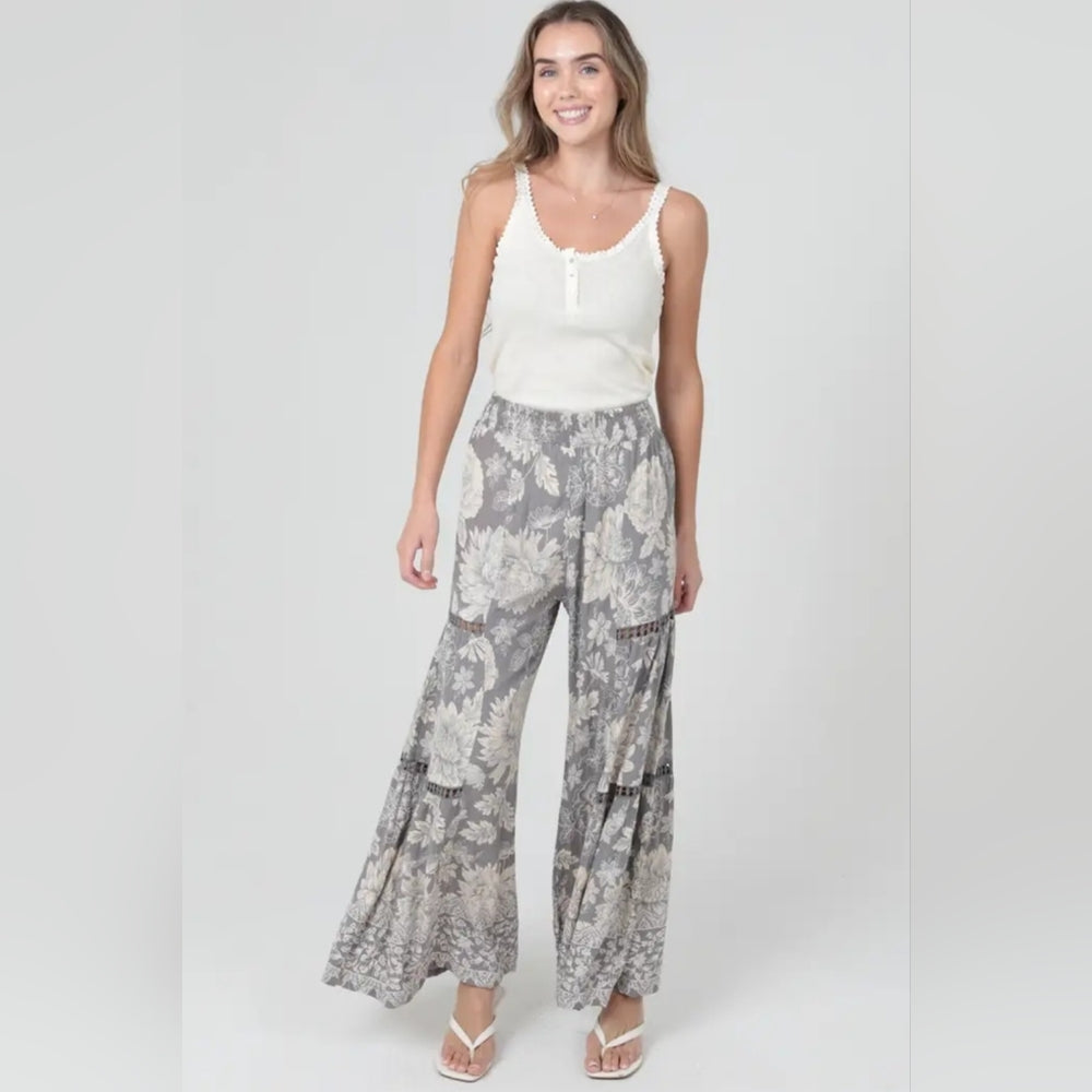 Angie Gray Floral Wide-Leg Pants