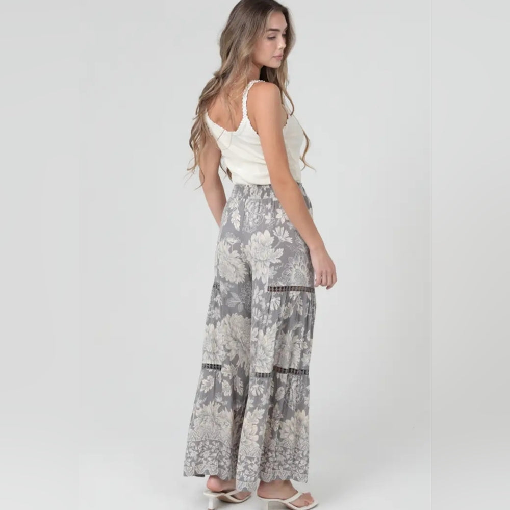 Angie Gray Floral Wide-Leg Pants