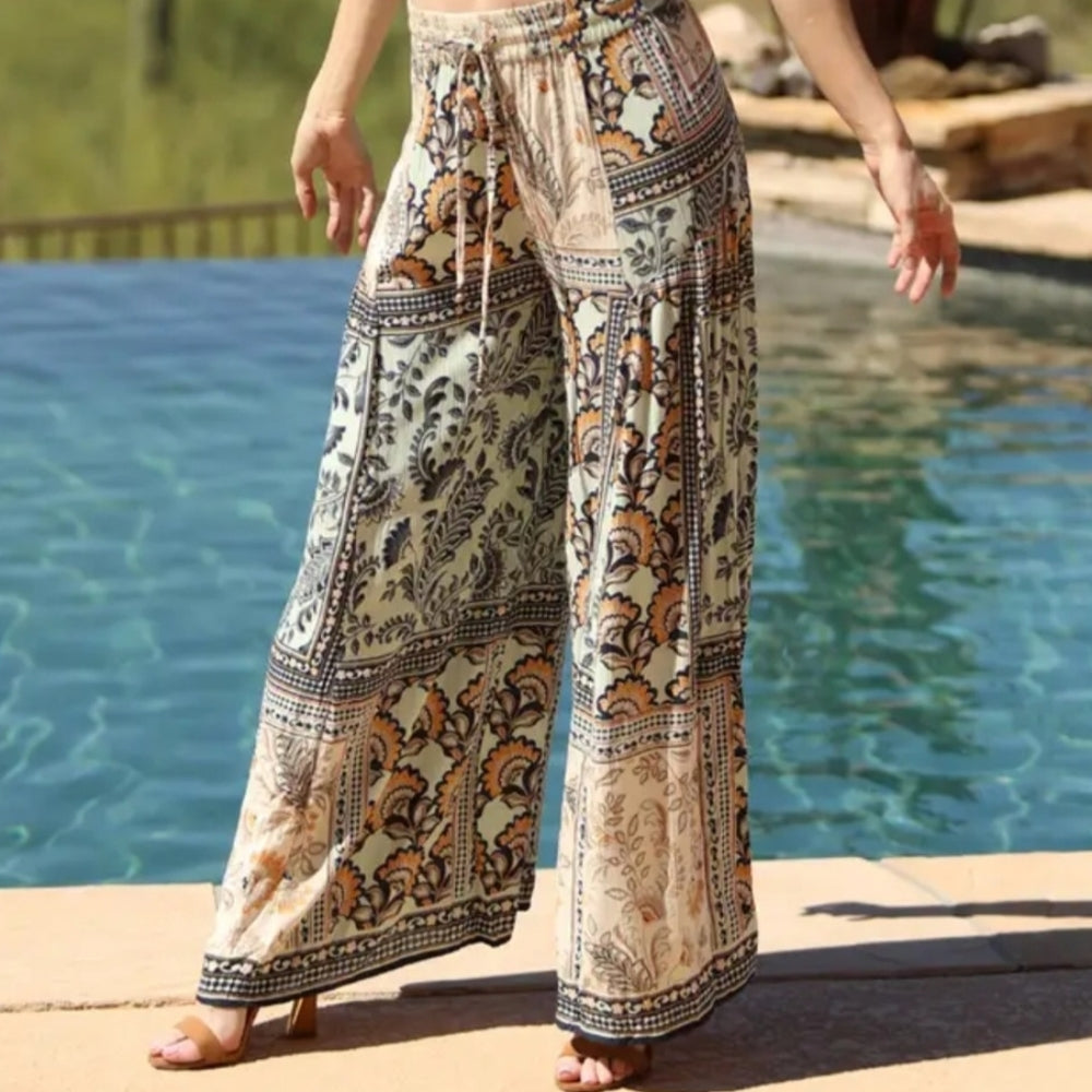 ngie Floral Pattern Wide-Leg Pants