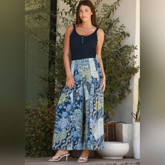 Angie Blue and Green Wide Leg Pants