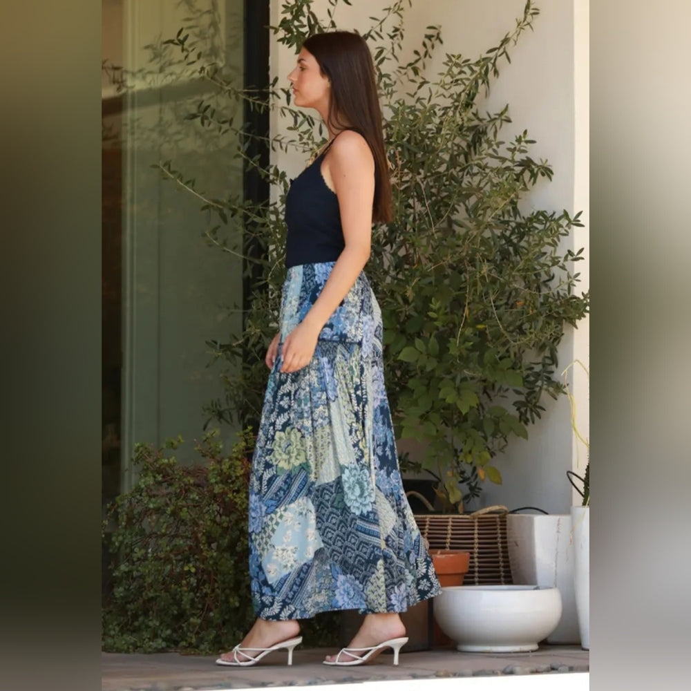 Angie Blue and Green Wide Leg Pants