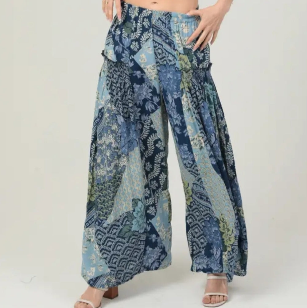 Angie Blue and Green Wide Leg Pants